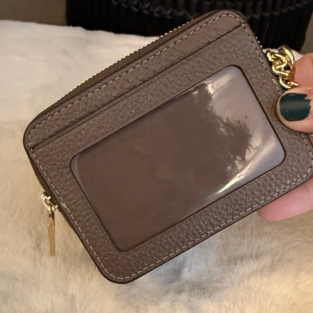 Coach Leather Dark Stone Card Holder with Gold Chain - Picture 3 of 4